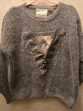 Vintage Serenity Angora Silk Blend Sweater Pearl Embellished Oversized M